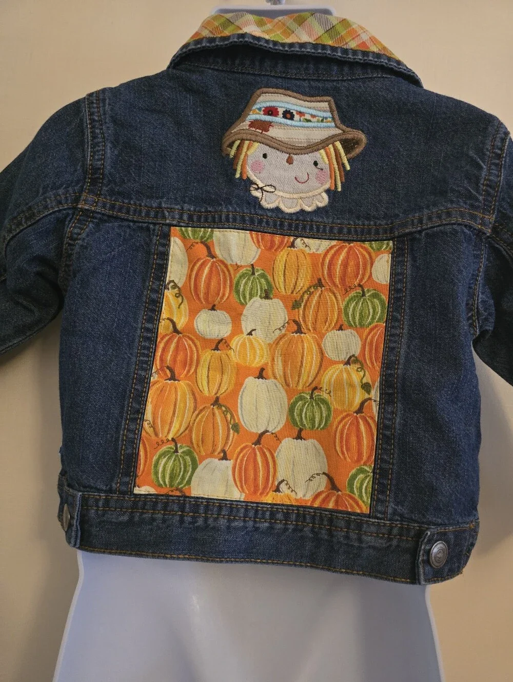 Carter’s 18M One of a Kind Fall Pumpkin Scarecrow Denim Jacket Snap Front